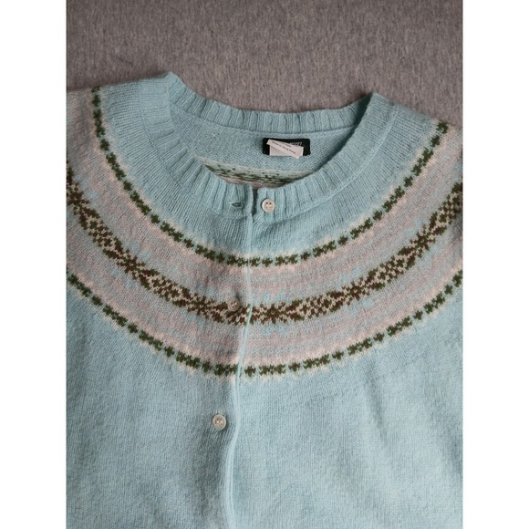 J Crew Sweater XL Cardigan Lambs Wool Fair Isle Preppy Cottage Boho Bohemian - Picture 2 of 12